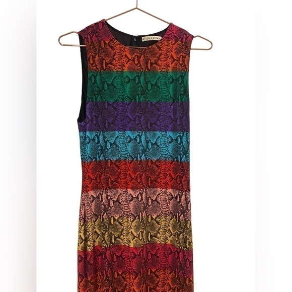 ALICE + OLIVIA Delora Rainbow Snake Print Midi Dress VGUC - Picture 9 of 16